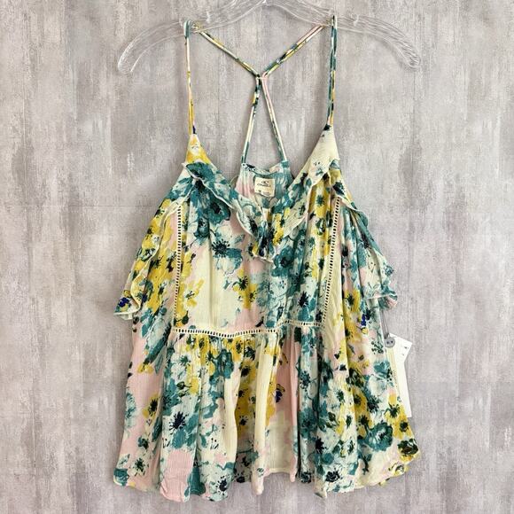 O’Neill Printed Top Womens Medium Spaghetti Straps T Back Flowy Ruffles Floral - Picture 2 of 13